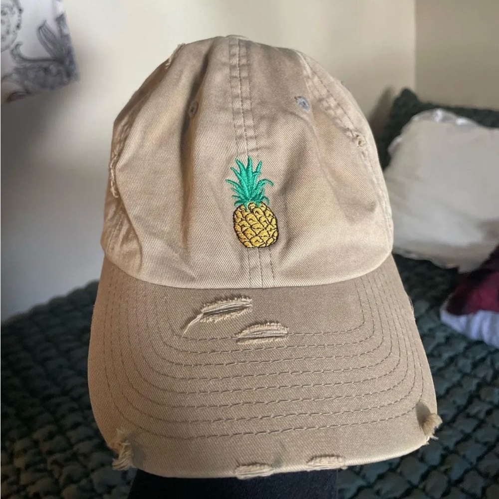 KBETHOS Beige Pineapple Embroidered Cap